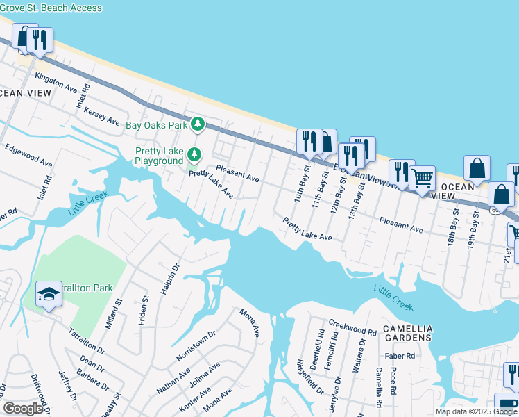 map of restaurants, bars, coffee shops, grocery stores, and more near 9536 8th Bay Street in Norfolk