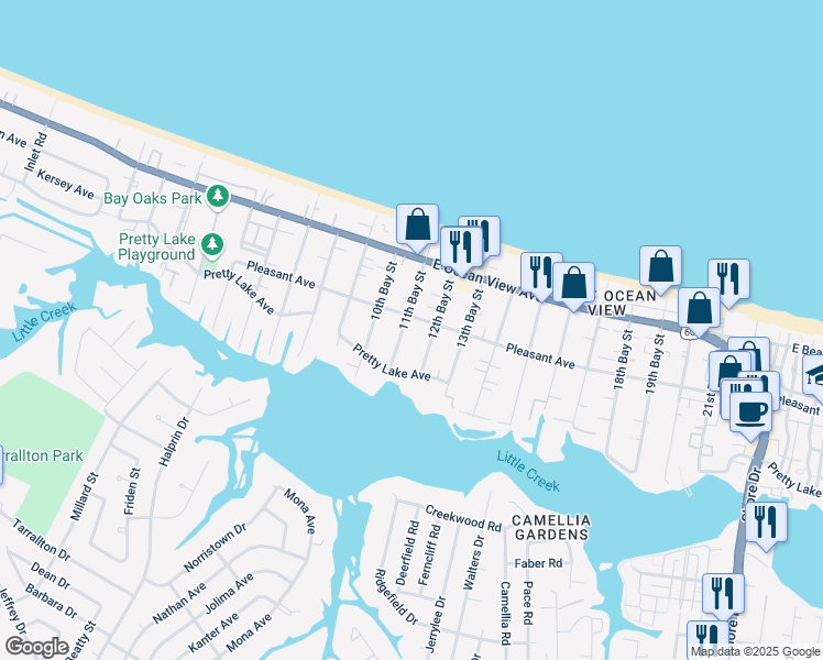 map of restaurants, bars, coffee shops, grocery stores, and more near 9548 11th Bay Street in Norfolk