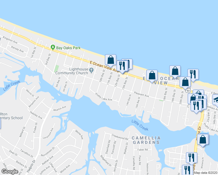 map of restaurants, bars, coffee shops, grocery stores, and more near 9549 12th Bay Street in Norfolk