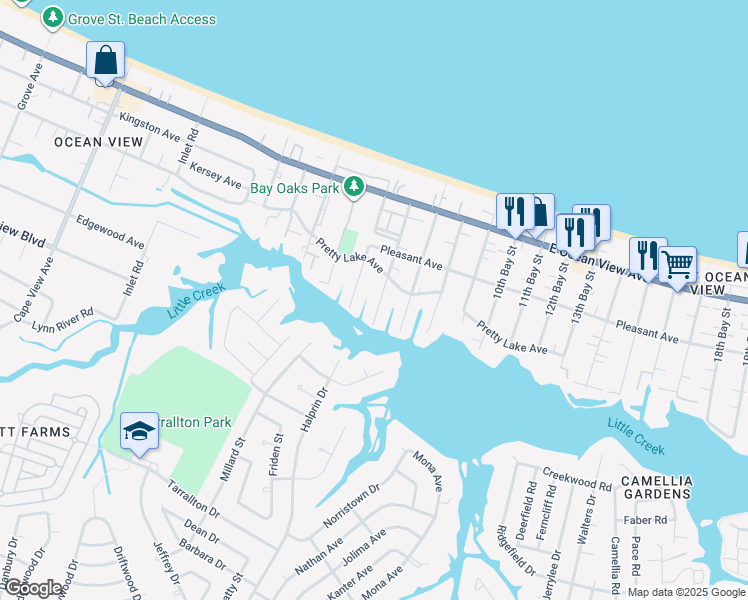 map of restaurants, bars, coffee shops, grocery stores, and more near 9536 5th Bay Street in Norfolk