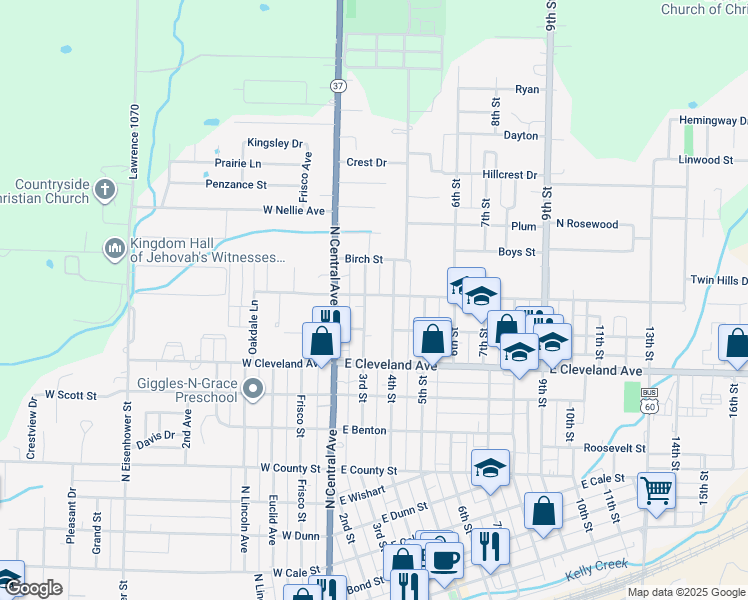 map of restaurants, bars, coffee shops, grocery stores, and more near 1201 3rd Street in Monett
