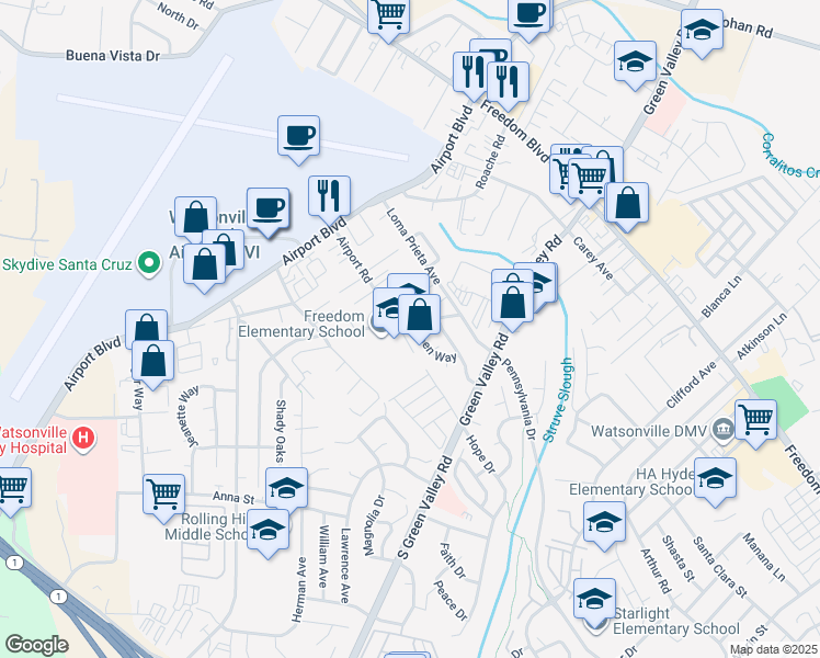 map of restaurants, bars, coffee shops, grocery stores, and more near 2766 Holly Drive in Freedom