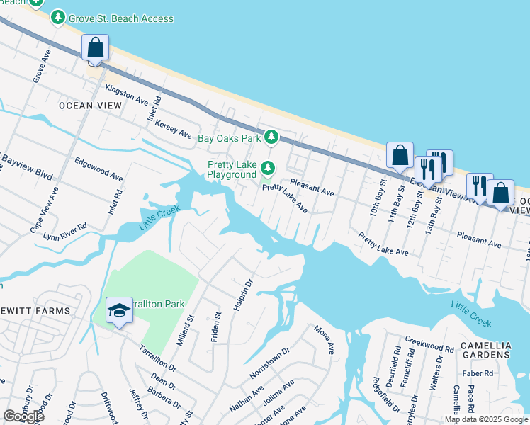 map of restaurants, bars, coffee shops, grocery stores, and more near 9536 5th Bay Street in Norfolk