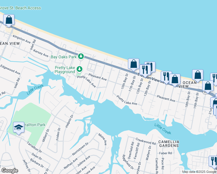 map of restaurants, bars, coffee shops, grocery stores, and more near 9566 8th Bay Street in Norfolk