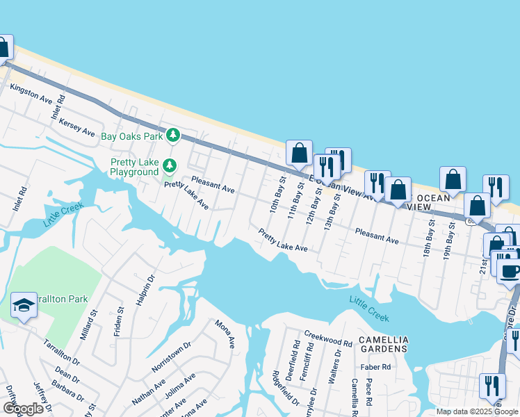 map of restaurants, bars, coffee shops, grocery stores, and more near 9560 9th Bay Street in Norfolk