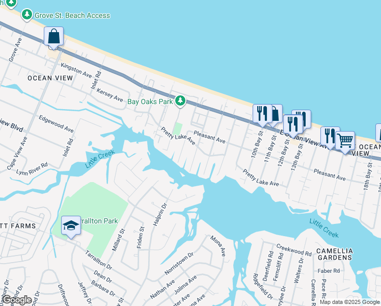 map of restaurants, bars, coffee shops, grocery stores, and more near 9536 5th Bay Street in Norfolk
