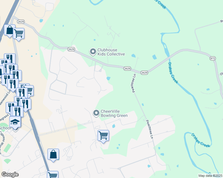 map of restaurants, bars, coffee shops, grocery stores, and more near 70 Oak View Court in Bowling Green