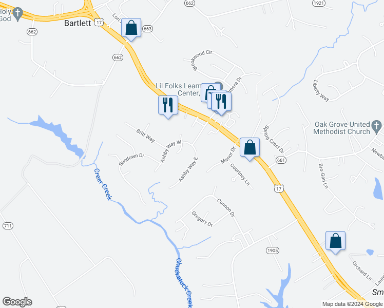 map of restaurants, bars, coffee shops, grocery stores, and more near 15083 Ashby Way East in Carrollton