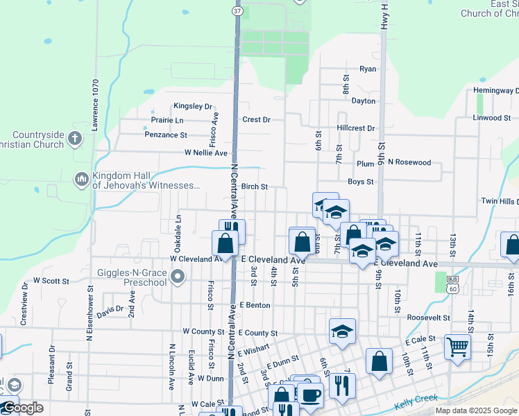 map of restaurants, bars, coffee shops, grocery stores, and more near 1201 3rd Street in Monett