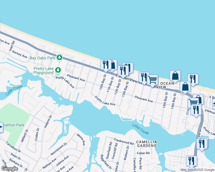 map of restaurants, bars, coffee shops, grocery stores, and more near 9614 11th Bay Street in Norfolk