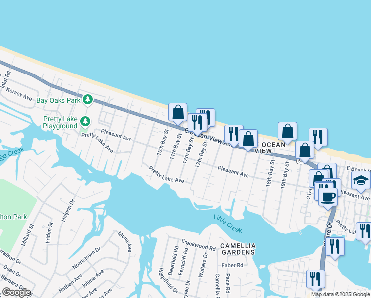 map of restaurants, bars, coffee shops, grocery stores, and more near 9614 11th Bay Street in Norfolk