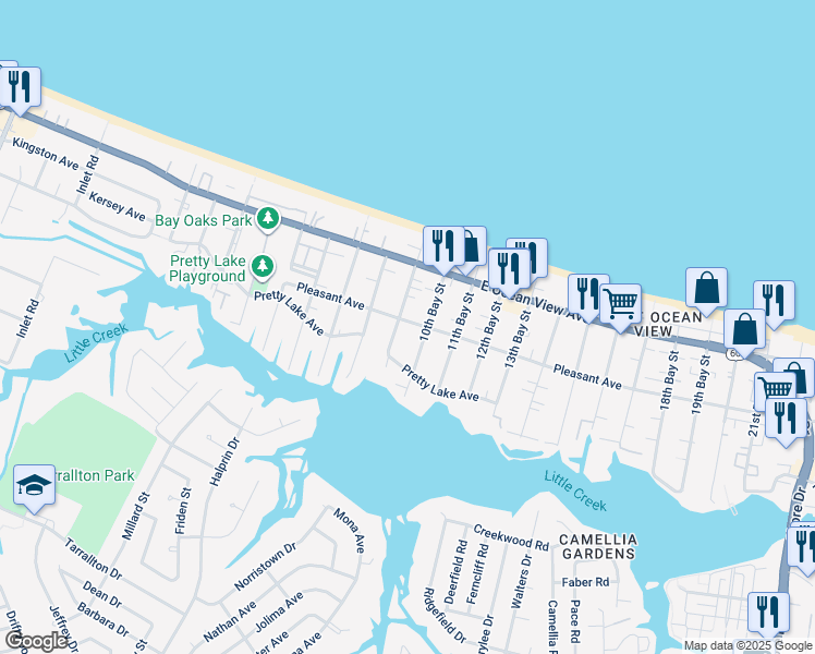 map of restaurants, bars, coffee shops, grocery stores, and more near 9563 9th Bay Street in Norfolk