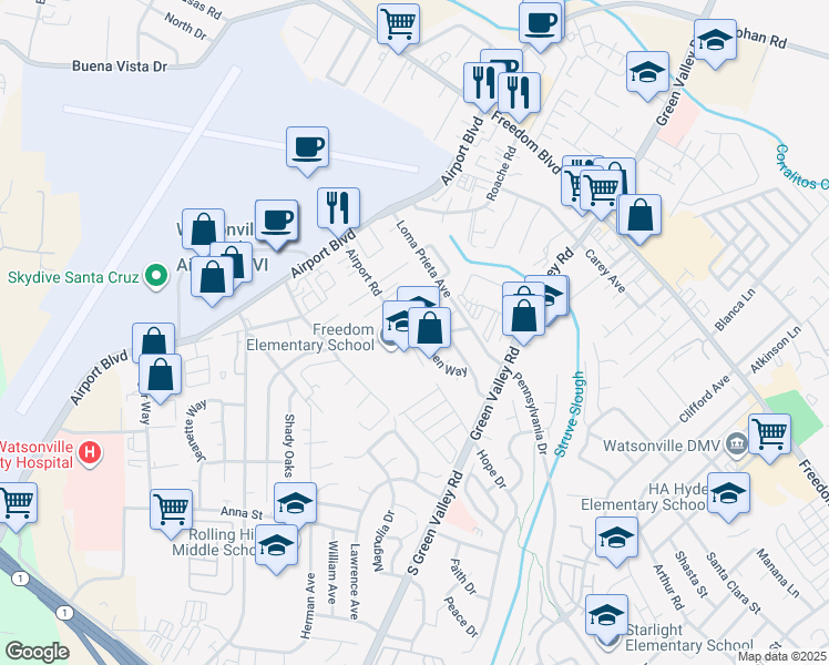 map of restaurants, bars, coffee shops, grocery stores, and more near 2766 Holly Drive in Freedom
