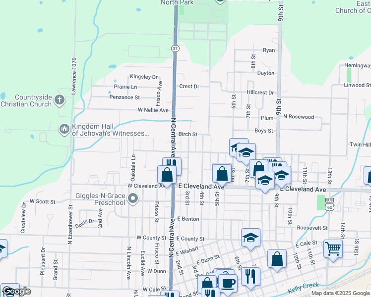 map of restaurants, bars, coffee shops, grocery stores, and more near 106 East Sycamore Street in Monett