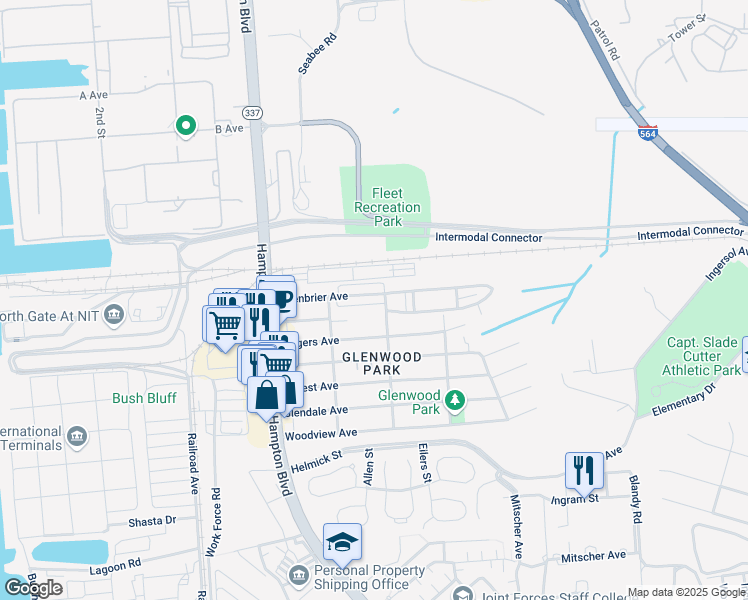 map of restaurants, bars, coffee shops, grocery stores, and more near 235 Greenbrier Avenue in Norfolk