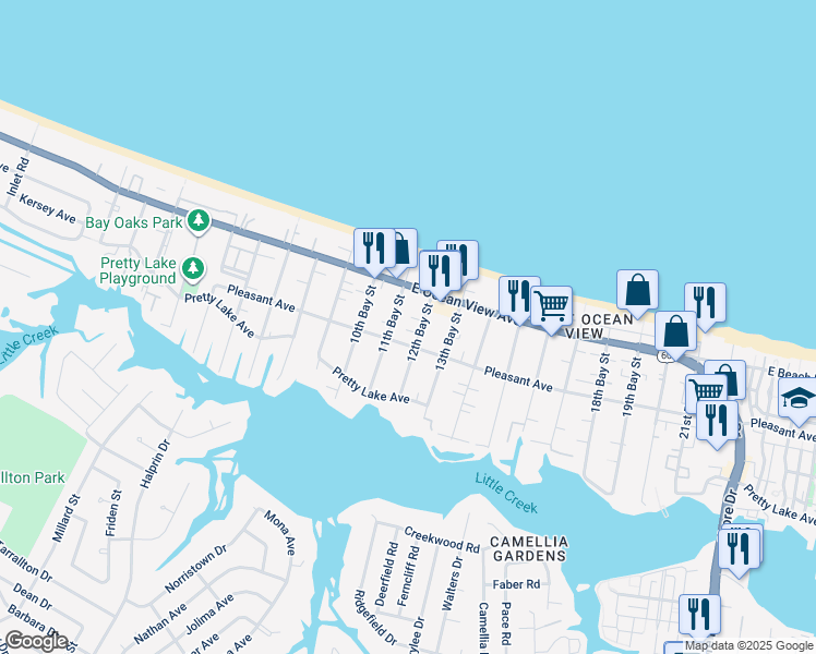 map of restaurants, bars, coffee shops, grocery stores, and more near 9614 11th Bay Street in Norfolk