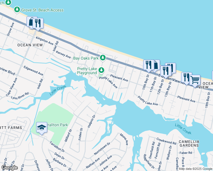 map of restaurants, bars, coffee shops, grocery stores, and more near 9536 5th Bay Street in Norfolk