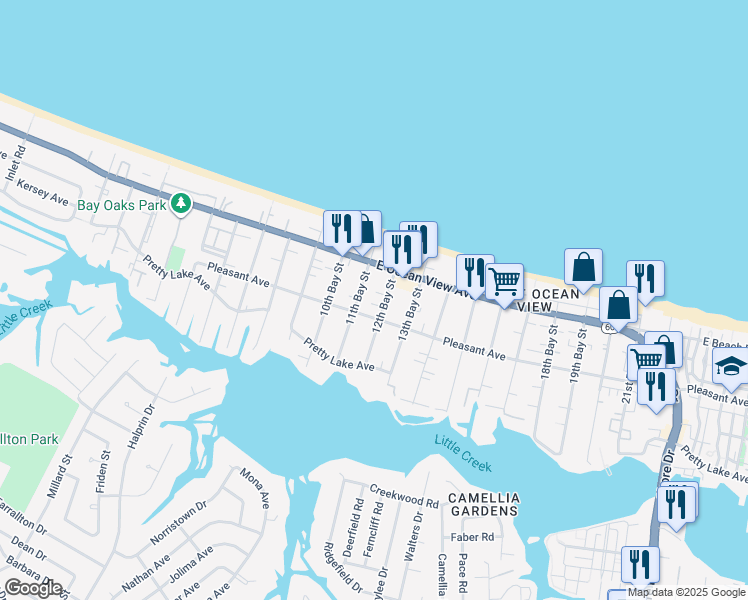 map of restaurants, bars, coffee shops, grocery stores, and more near 9614 11th Bay Street in Norfolk