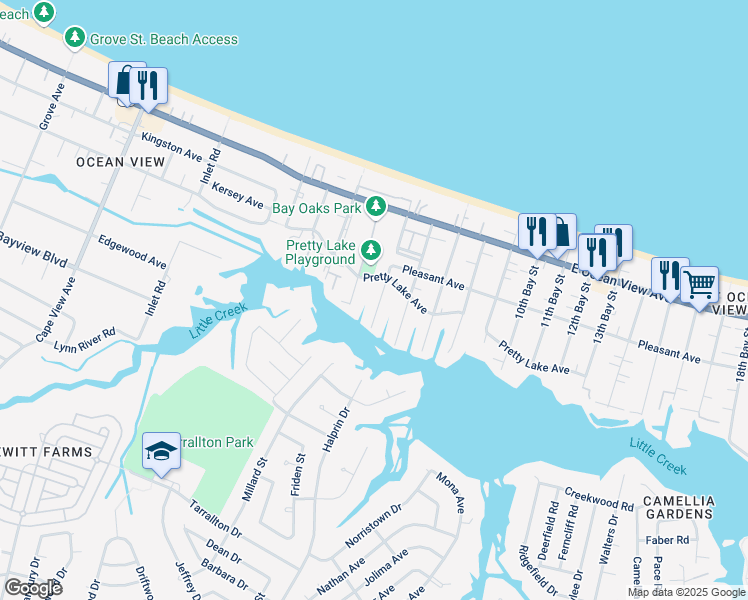 map of restaurants, bars, coffee shops, grocery stores, and more near 9545 5th Bay Street in Norfolk