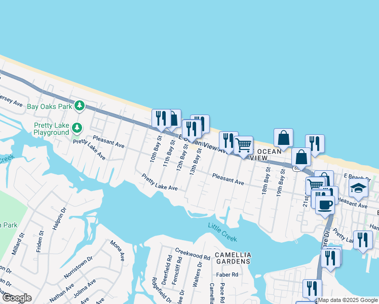 map of restaurants, bars, coffee shops, grocery stores, and more near 9628 12th Bay Street in Norfolk