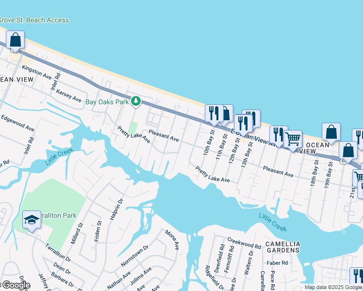 map of restaurants, bars, coffee shops, grocery stores, and more near 9566 8th Bay Street in Norfolk