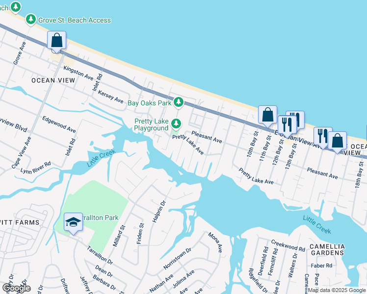 map of restaurants, bars, coffee shops, grocery stores, and more near 9544 5th Bay Street in Norfolk