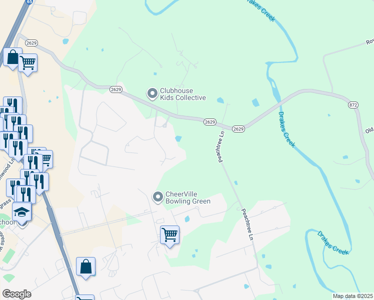 map of restaurants, bars, coffee shops, grocery stores, and more near 70 Oak View Court in Bowling Green