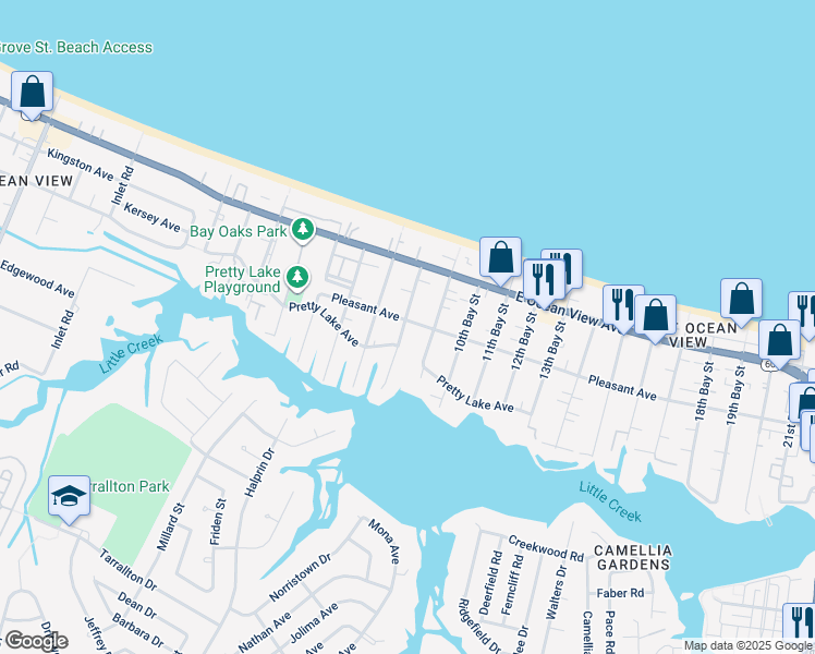 map of restaurants, bars, coffee shops, grocery stores, and more near 9574 8th Bay Street in Norfolk