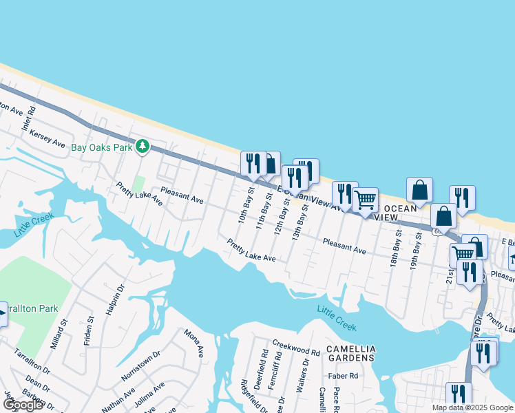 map of restaurants, bars, coffee shops, grocery stores, and more near 9614 11th Bay Street in Norfolk