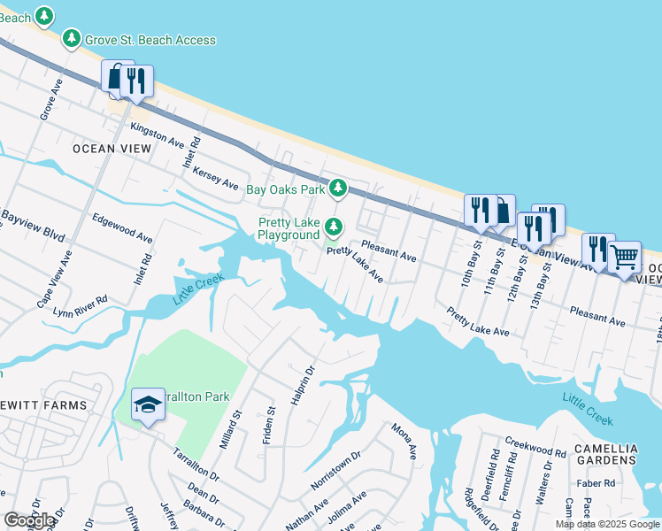 map of restaurants, bars, coffee shops, grocery stores, and more near 9536 5th Bay Street in Norfolk