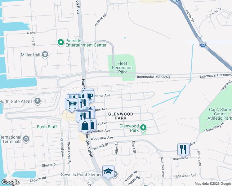 map of restaurants, bars, coffee shops, grocery stores, and more near 235 Greenbrier Avenue in Norfolk