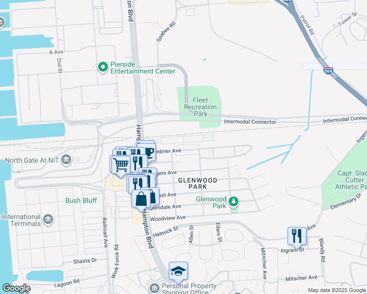 map of restaurants, bars, coffee shops, grocery stores, and more near 235 Greenbrier Avenue in Norfolk