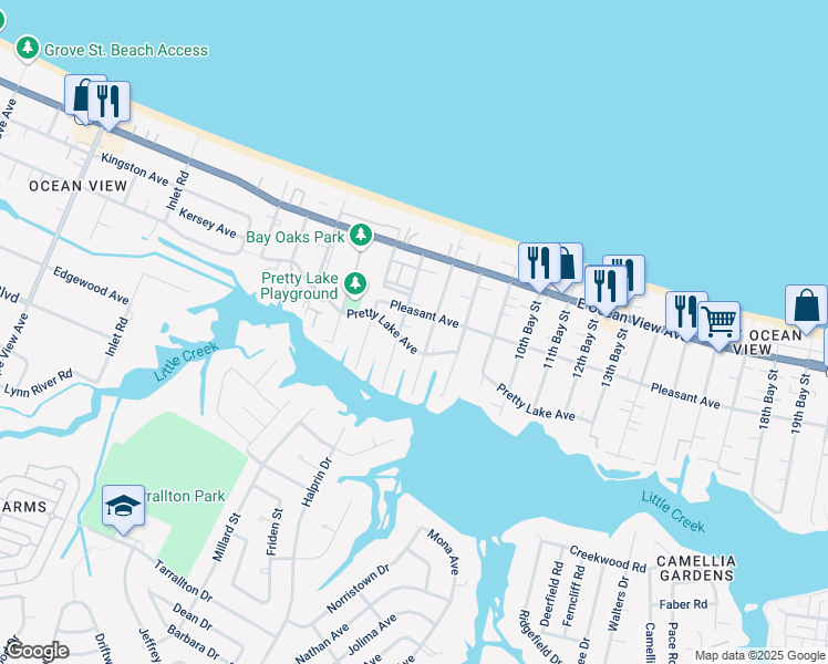 map of restaurants, bars, coffee shops, grocery stores, and more near 9566 6th Bay Street in Norfolk