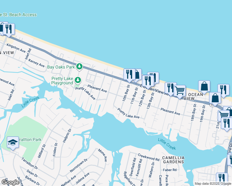 map of restaurants, bars, coffee shops, grocery stores, and more near 9609 9th Bay Street in Norfolk