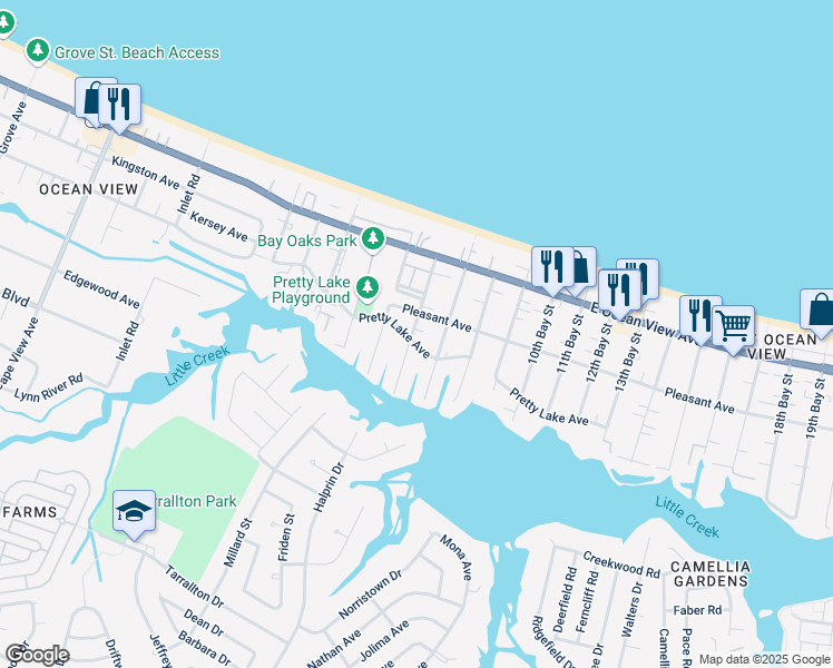 map of restaurants, bars, coffee shops, grocery stores, and more near 9558 6th Bay Street in Norfolk