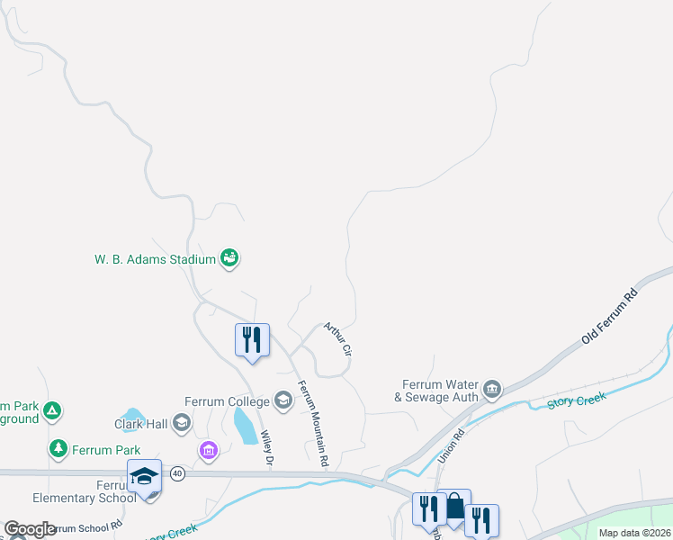 map of restaurants, bars, coffee shops, grocery stores, and more near 131 Owens Drive in Ferrum