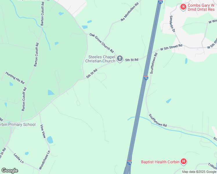 map of restaurants, bars, coffee shops, grocery stores, and more near 175 Les Campbell Lane in Corbin