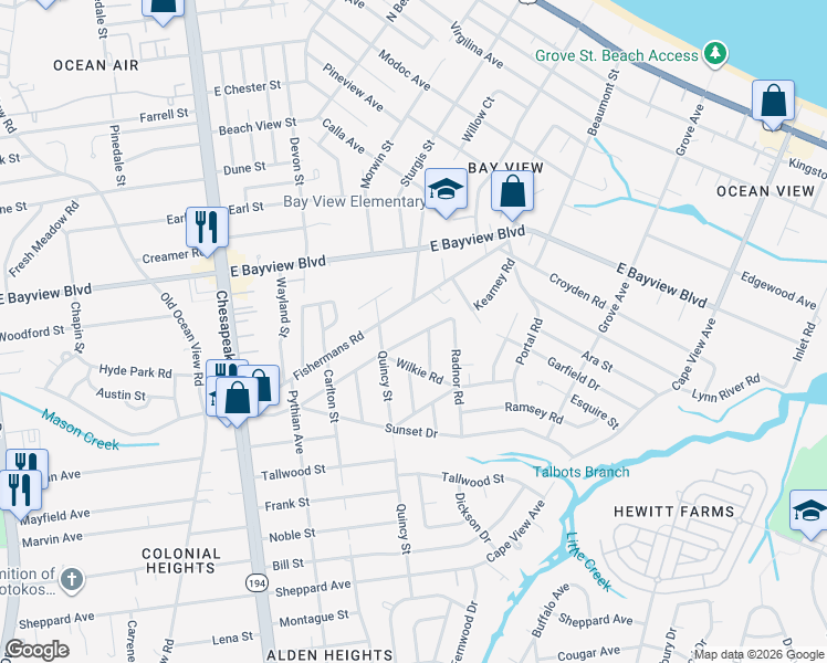 map of restaurants, bars, coffee shops, grocery stores, and more near 1351 Jenifer Street in Norfolk