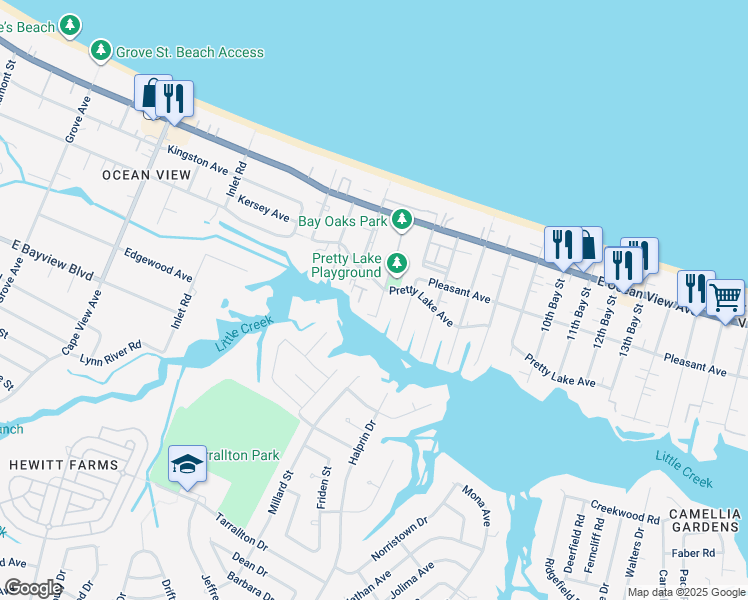 map of restaurants, bars, coffee shops, grocery stores, and more near 9527 4th Bay Street in Norfolk