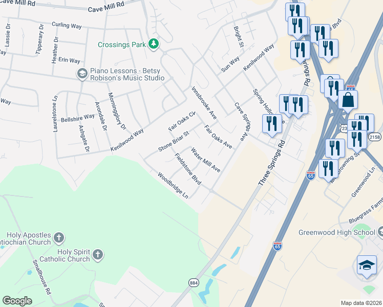 map of restaurants, bars, coffee shops, grocery stores, and more near 3513 Fieldridge Street in Bowling Green