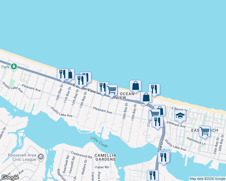 map of restaurants, bars, coffee shops, grocery stores, and more near 3608 U.S. 60 in Norfolk
