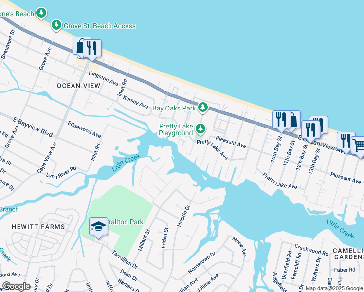 map of restaurants, bars, coffee shops, grocery stores, and more near 9501 4th Bay Street in Norfolk