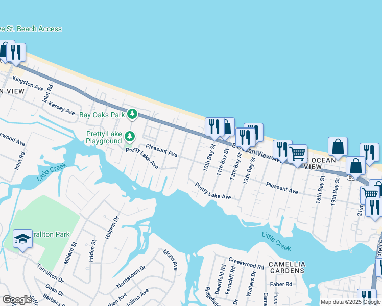 map of restaurants, bars, coffee shops, grocery stores, and more near 9609 9th Bay Street in Norfolk