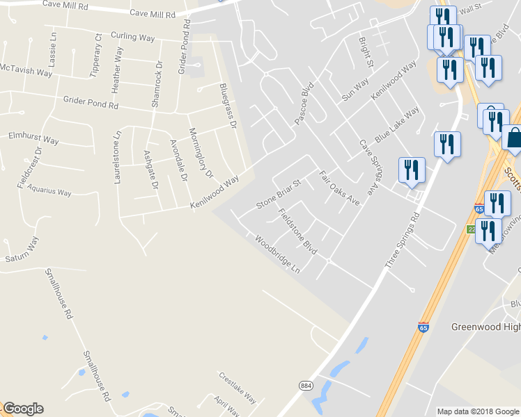 map of restaurants, bars, coffee shops, grocery stores, and more near 3528 Stone Briar Street in Bowling Green