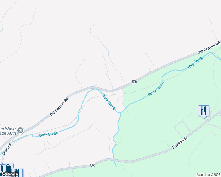 map of restaurants, bars, coffee shops, grocery stores, and more near 1225 Old Ferrum Road in Ferrum