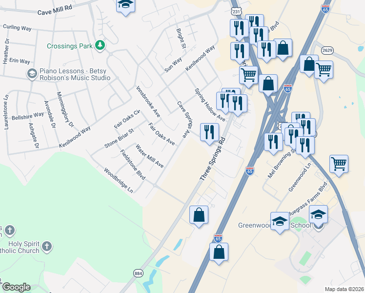 map of restaurants, bars, coffee shops, grocery stores, and more near 3445 Innsbrooke Court in Bowling Green