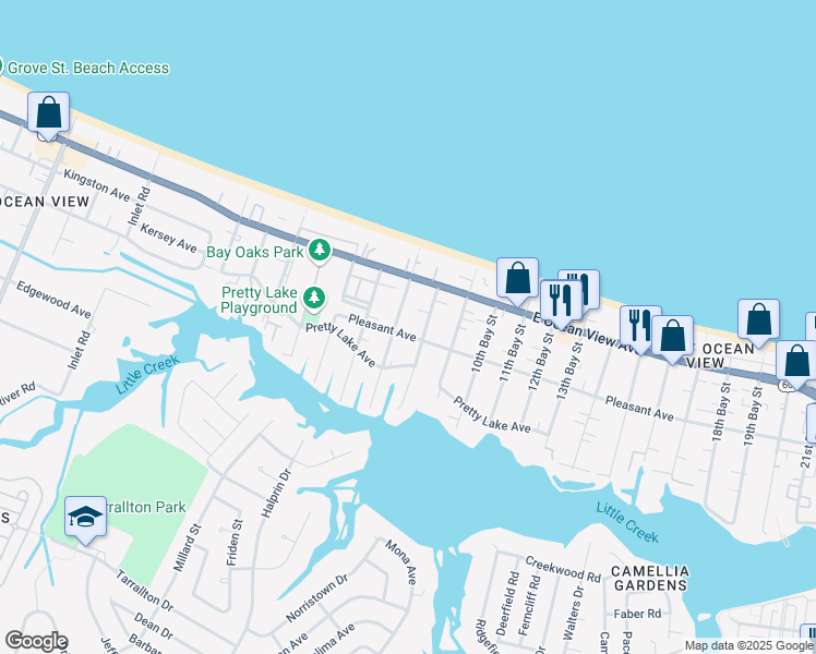 map of restaurants, bars, coffee shops, grocery stores, and more near 9620 7th Bay Street in Norfolk