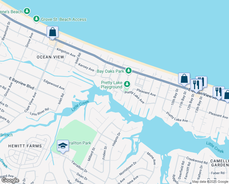 map of restaurants, bars, coffee shops, grocery stores, and more near 9518 3rd Bay Street in Norfolk