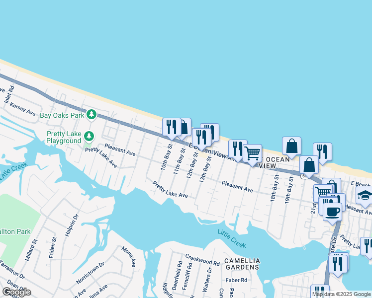 map of restaurants, bars, coffee shops, grocery stores, and more near 9640 11th Bay Street in Norfolk