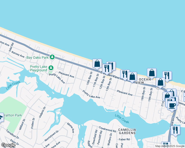 map of restaurants, bars, coffee shops, grocery stores, and more near 9628 10th Bay Street in Norfolk